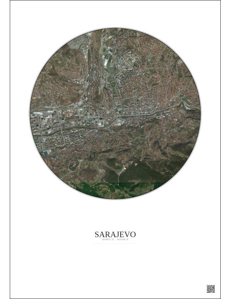 Affiche Sarajevo – Poster vue satellite 2.5km Couleur | Gravura – Fond clair