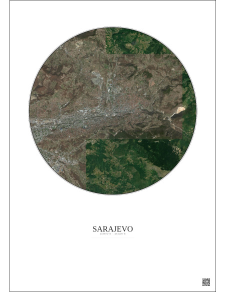 Affiche Sarajevo – Poster vue satellite 6km Couleur | Gravura – Fond clair
