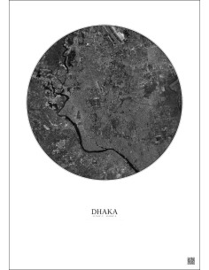 Affiche Dhaka – Poster vue satellite 10km N&B | Gravura – Fond clair