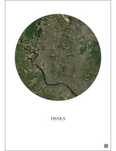 Affiche Dhaka – Poster vue satellite 10km Couleur | Gravura – Fond clair