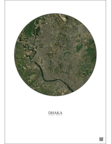 Affiche Dhaka – Poster vue satellite 10km Couleur | Gravura – Fond clair