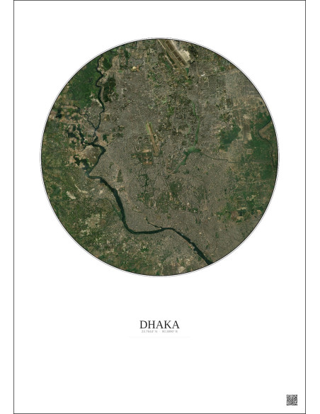 Affiche Dhaka – Poster vue satellite 10km Couleur | Gravura – Fond clair