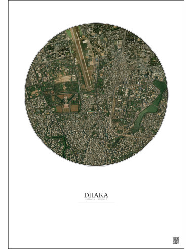 Affiche Dhaka – Poster vue satellite 2.5km Couleur | Gravura – Fond clair
