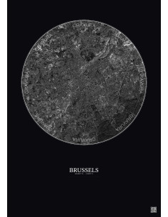 Affiche Brussels – Poster vue satellite 10km N&B | Gravura – Fond foncé
