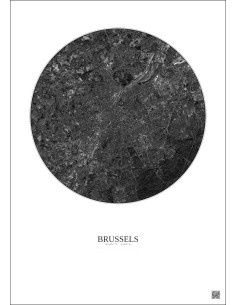 Affiche Brussels – Poster vue satellite 10km N&B | Gravura – Fond clair