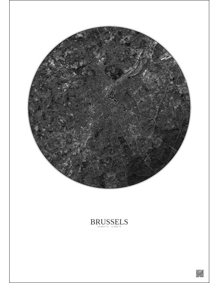 Affiche Brussels – Poster vue satellite 10km N&B | Gravura – Fond clair