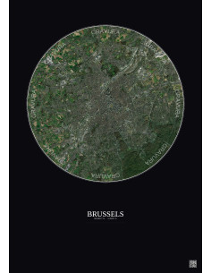 Affiche Brussels – Poster vue satellite 10km Couleur | Gravura – Fond foncé
