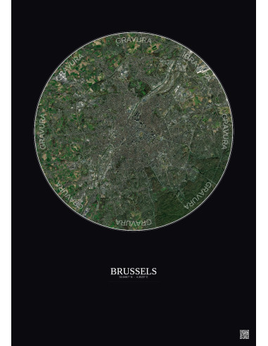 Affiche Brussels – Poster vue satellite 10km Couleur | Gravura – Fond foncé