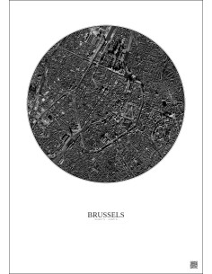 Affiche Brussels – Poster vue satellite 2.5km N&B | Gravura – Fond clair