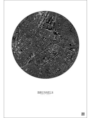 Affiche Brussels – Poster vue satellite 2.5km N&B | Gravura – Fond clair