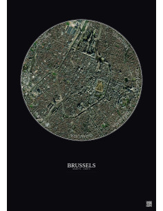 Affiche Brussels – Poster vue satellite 2.5km Couleur | Gravura – Fond foncé