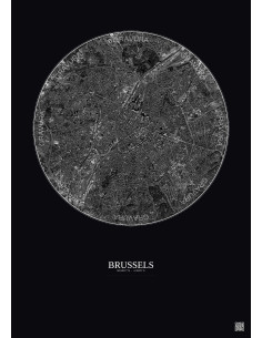 Affiche Brussels – Poster vue satellite 6km N&B | Gravura – Fond foncé