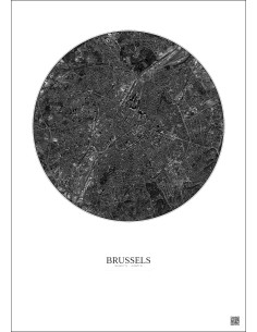 Affiche Brussels – Poster vue satellite 6km N&B | Gravura – Fond clair