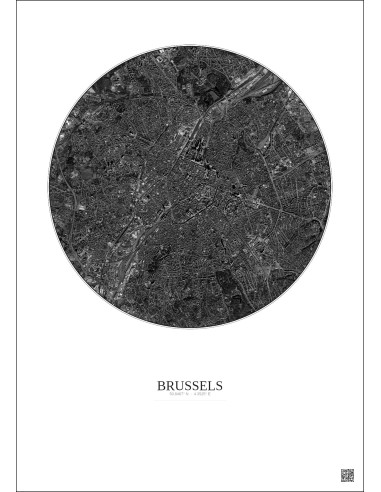 Affiche Brussels – Poster vue satellite 6km N&B | Gravura – Fond clair