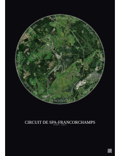 Affiche Circuit De Spa Francorchamps – Poster vue satellite 5km Couleur | Gravura – Fond foncé