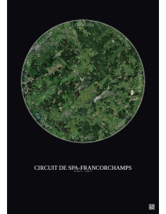 Affiche Circuit De Spa Francorchamps – Poster vue satellite 10km Couleur | Gravura – Fond foncé