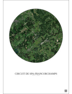 Affiche Circuit De Spa Francorchamps – Poster vue satellite 10km Couleur | Gravura – Fond clair