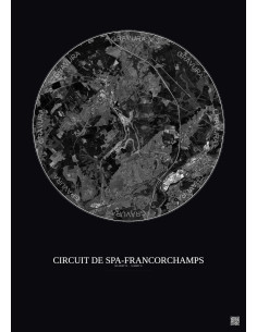 Affiche Circuit De Spa Francorchamps – Poster vue satellite 5km N&B | Gravura – Fond foncé