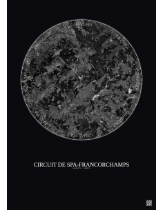 Affiche Circuit De Spa Francorchamps – Poster vue satellite 10km N&B | Gravura – Fond foncé