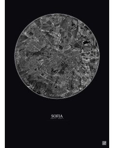 Affiche Sofia – Poster vue satellite 10km N&B | Gravura – Fond foncé