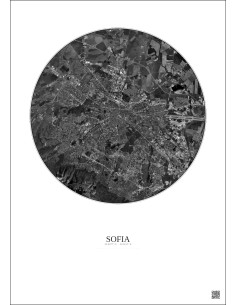 Affiche Sofia – Poster vue satellite 10km N&B | Gravura – Fond clair