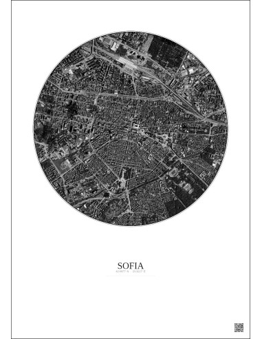Affiche Sofia – Poster vue satellite 2.5km N&B | Gravura – Fond clair