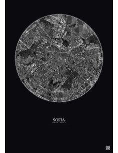 Affiche Sofia – Poster vue satellite 6km N&B | Gravura – Fond foncé