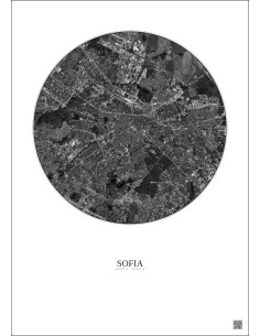 Affiche Sofia – Poster vue satellite 6km N&B | Gravura – Fond clair