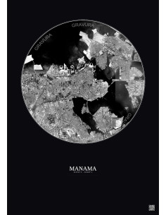 Affiche Manama – Poster vue satellite 10km N&B | Gravura – Fond foncé