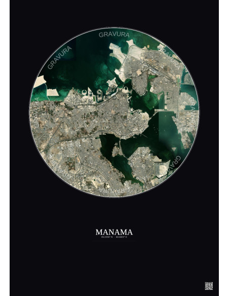Affiche Manama – Poster vue satellite 10km Couleur | Gravura – Fond foncé