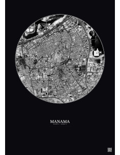 Affiche Manama – Poster vue satellite 2.5km N&B | Gravura – Fond foncé