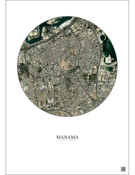Affiche Manama – Poster vue satellite 2.5km Couleur | Gravura – Fond clair