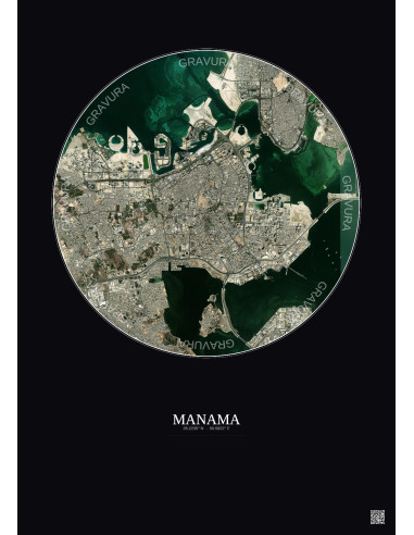 Manama Satellite View Poster 6km Color | Gravura – Dark background