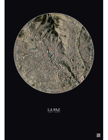 Affiche La Paz – Poster vue satellite 2.5km Couleur | Gravura – Fond foncé