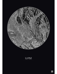Affiche La Paz – Poster vue satellite 6km N&B | Gravura – Fond foncé