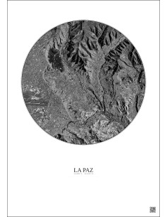 Affiche La Paz – Poster vue satellite 6km N&B | Gravura – Fond clair