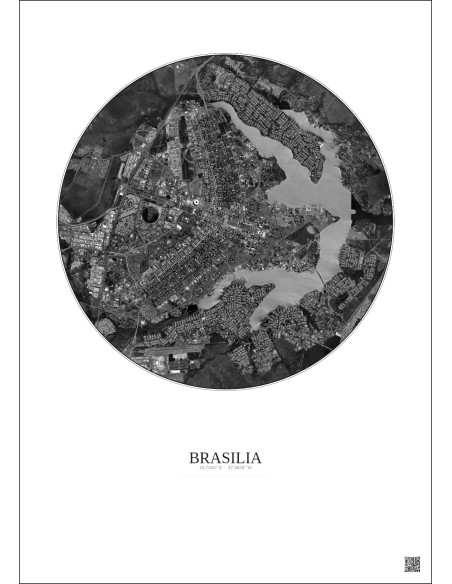 Affiche Brasilia – Poster vue satellite 10km N&B | Gravura – Fond clair