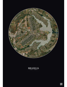 Affiche Brasilia – Poster vue satellite 10km Couleur | Gravura – Fond foncé