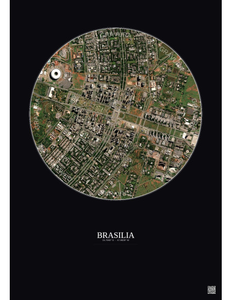 Affiche Brasilia – Poster vue satellite 2.5km Couleur | Gravura – Fond foncé