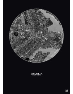 Affiche Brasilia – Poster vue satellite 6km N&B | Gravura – Fond foncé