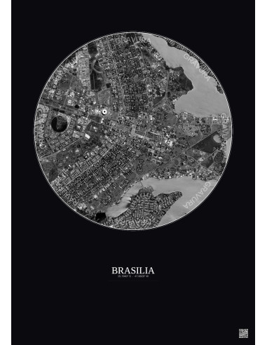 Brasilia Satellite View Poster 6km B&W | Gravura – Dark background