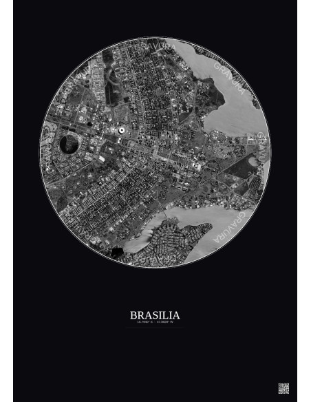 Brasilia Satellite View Poster 6km B&W | Gravura – Dark background
