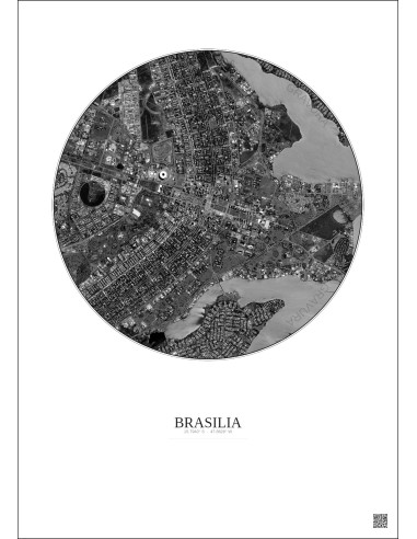 Affiche Brasilia – Poster vue satellite 6km N&B | Gravura – Fond clair