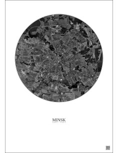 Affiche Minsk – Poster vue satellite 10km N&B | Gravura – Fond clair