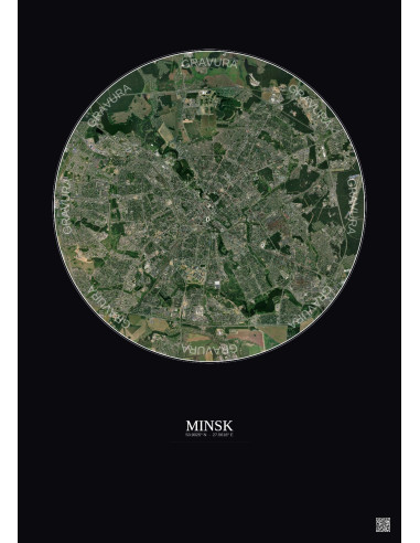 Affiche Minsk – Poster vue satellite 10km Couleur | Gravura – Fond foncé