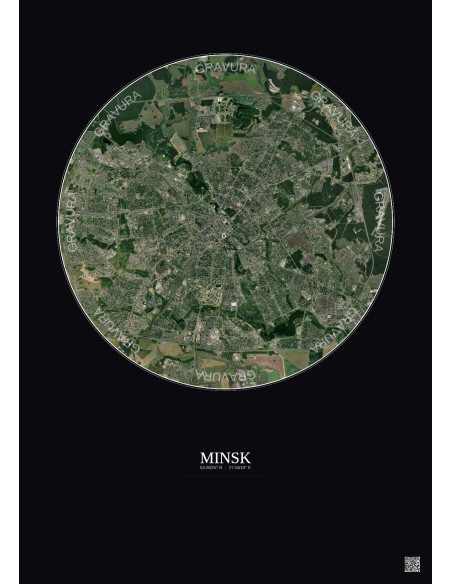 Affiche Minsk – Poster vue satellite 10km Couleur | Gravura – Fond foncé