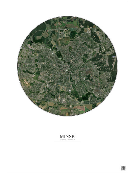 Affiche Minsk – Poster vue satellite 10km Couleur | Gravura – Fond clair