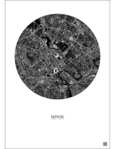 Affiche Minsk – Poster vue satellite 2.5km N&B | Gravura – Fond clair