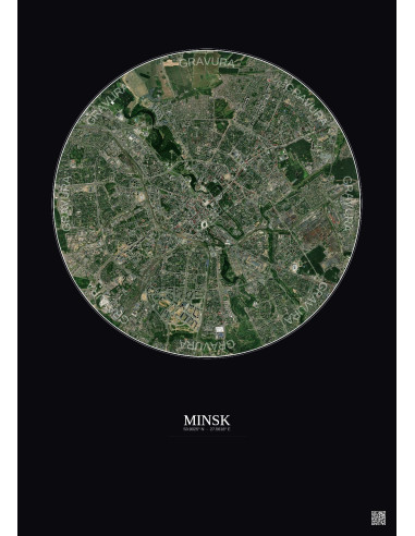 Affiche Minsk – Poster vue satellite 6km Couleur | Gravura – Fond foncé