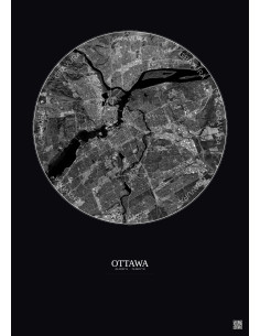 Affiche Ottawa – Poster vue satellite 10km N&B | Gravura – Fond foncé